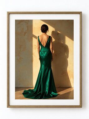 Emerald Green Dress Wall Art Print – Elegant Feminine Fashion Decor 8x10